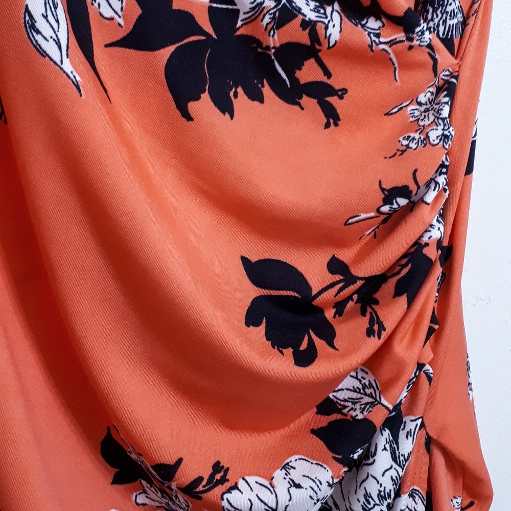 🖐️$5 ADD ON Floral Coral Faux Wrap Dress - Picture 3 of 3